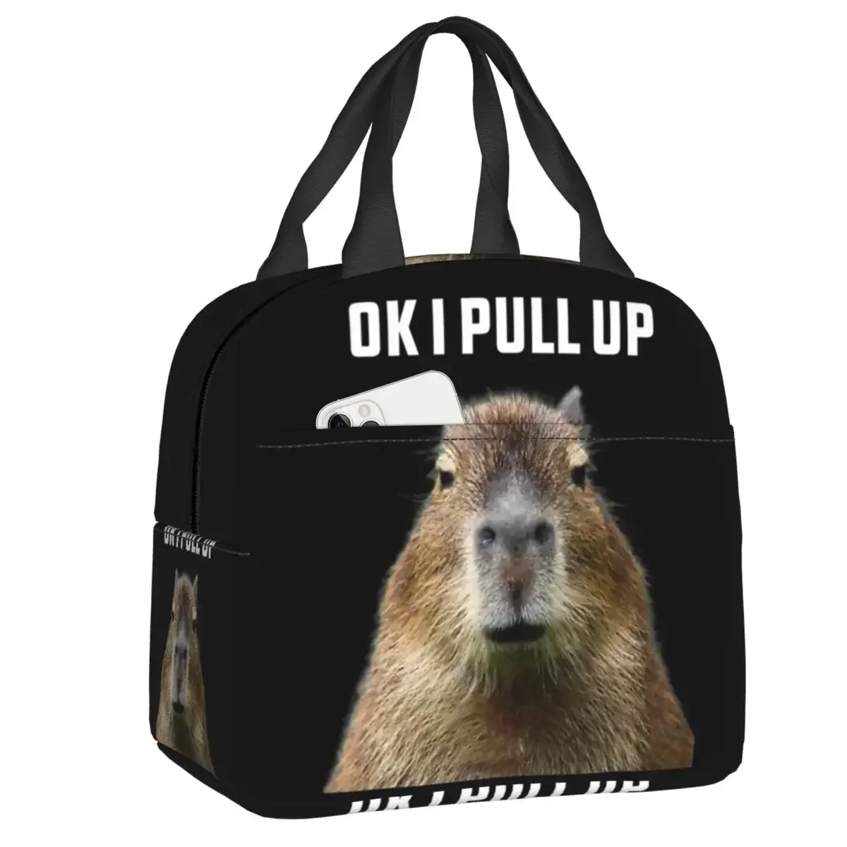 

Custom Ok I Pull Up Capybara Insulated Lunch Bags for Work School Leakproof Cooler Thermal Bento Box Women Kids