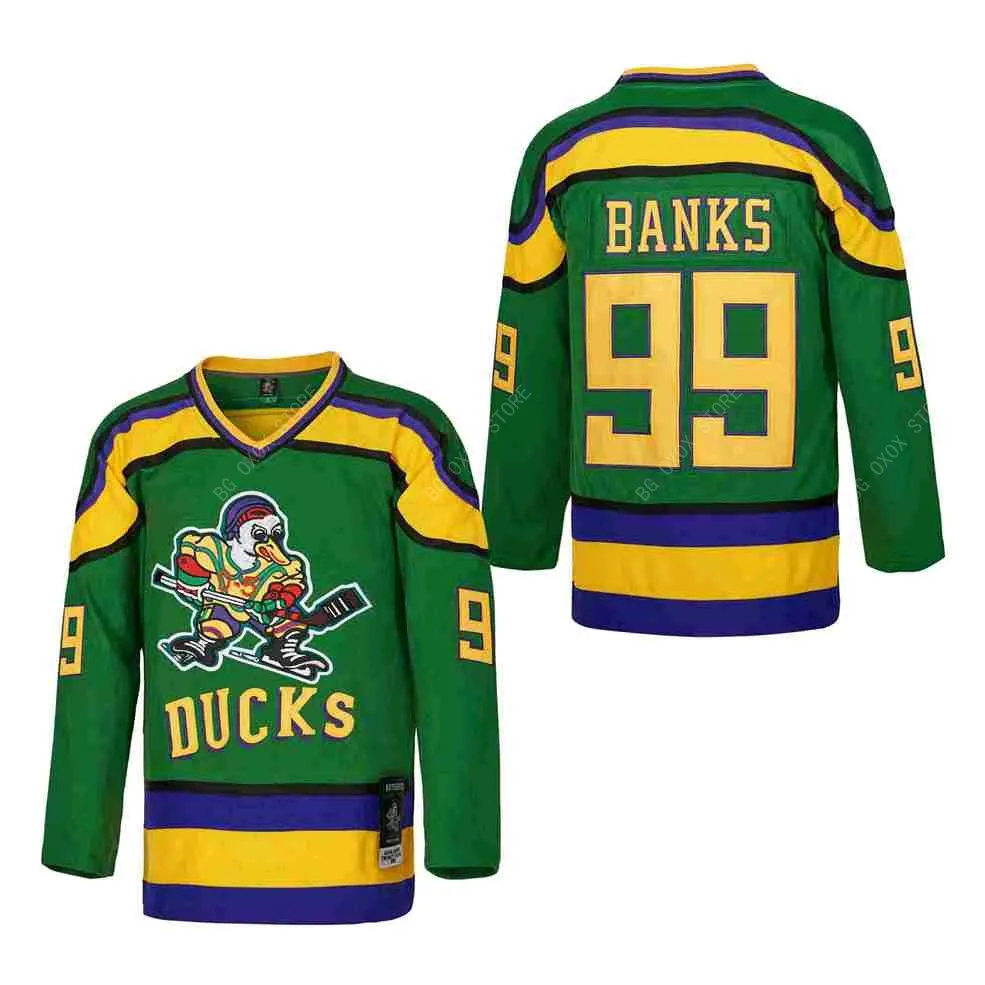 Ice Hockey Jersey Mighty Ducks 99 Banks 96 Conway 66 Bombay Outdoor Sportswear Jerseys Sewing Embroidery Green Black 2023 New