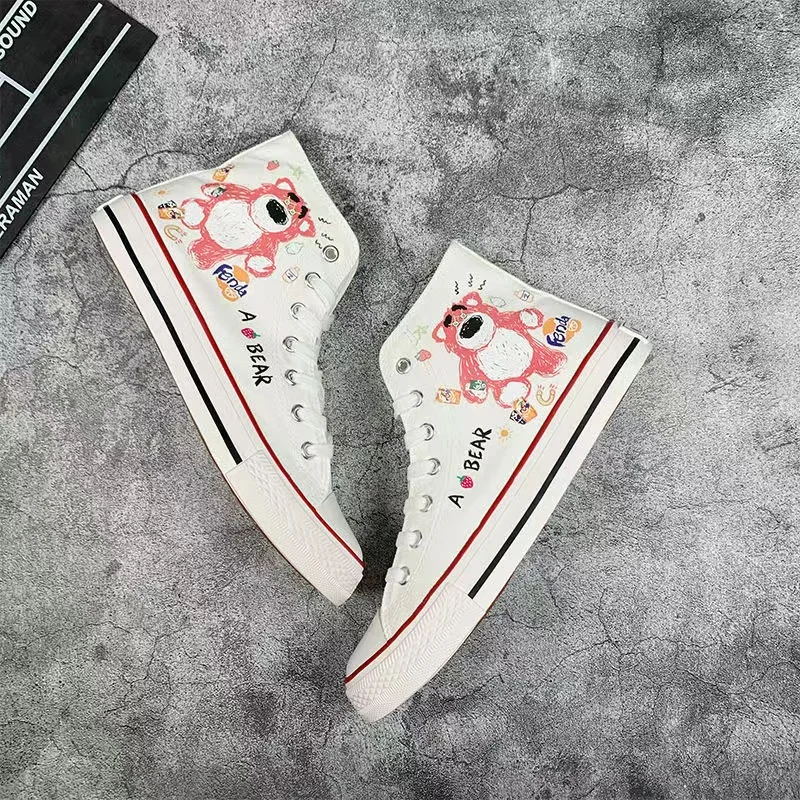 

Lotso Strawberry Bear Autumn new drop shipping Canvas Shoes plus size white and balck man women Board Shoes For Boys And Girls