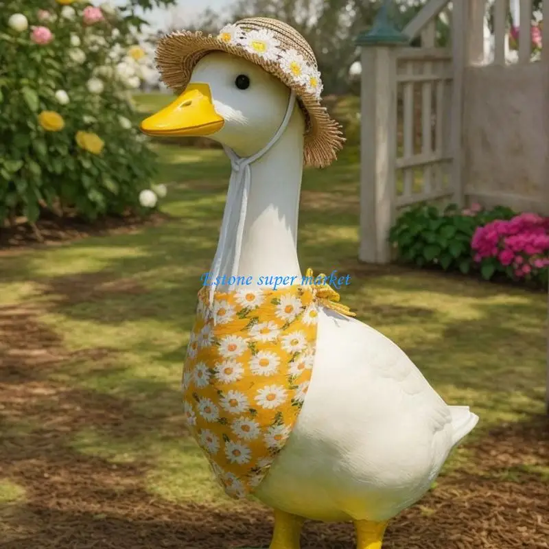 090B Stylish Spring Theme Geese Costume with Hat Scarf For Porch Yard Geese Statue