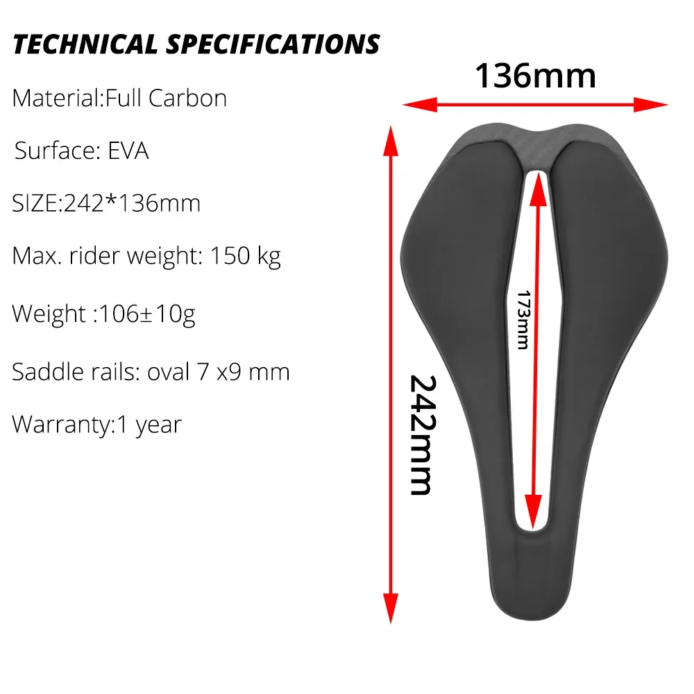 ULLICYC 3D-gedruckter Fahrradsattel, hohl und atmungsaktiv, Vollcarbon-Schale, MTB/Rennrad-Sitz, 136x242mm – Detail 5