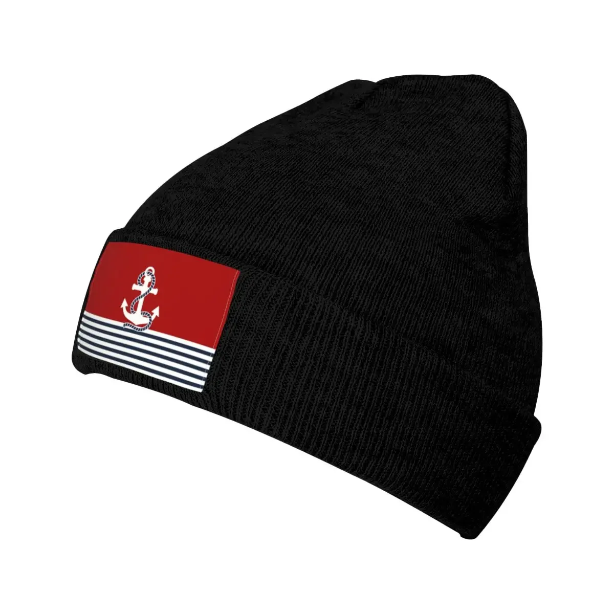 Navy Blue Stripes Nautical Anchor Boat Skullies Beanies Caps Streetwear Winter Warm Knitted Hats Adult Unisex Bonnet 