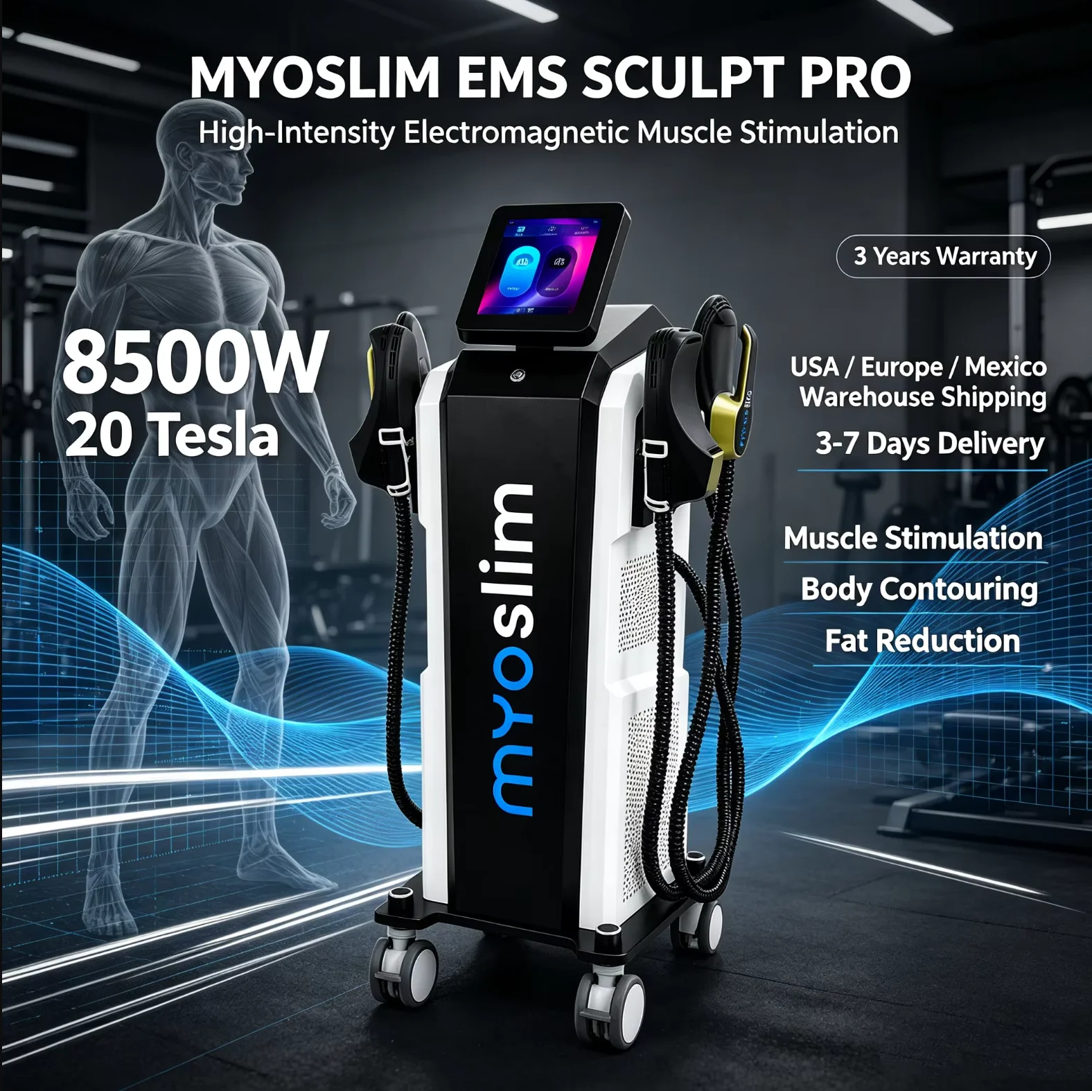 8500W 20T MYOslim HI‑EMT Body Sculpt Machine Buttocks Lifting Body Contouring Muscle Building Salon Beauty Equipment
