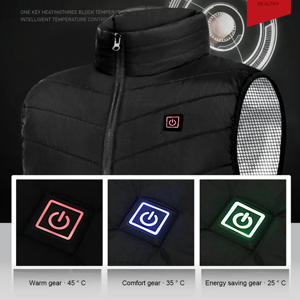 

USB Electric Headed Waistcoat Men Women Thermal Warm Clothes Zipper 9 Areas Zone for Outdoor Hunting for Sports Hiking Oversized