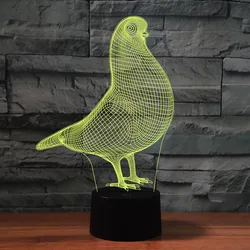 Pigeon 3d Lamp Led Night Light Remote Control Illusion Nightlight Bedroom Decoration Colorful Dove Night Lamp Gift  for Kids