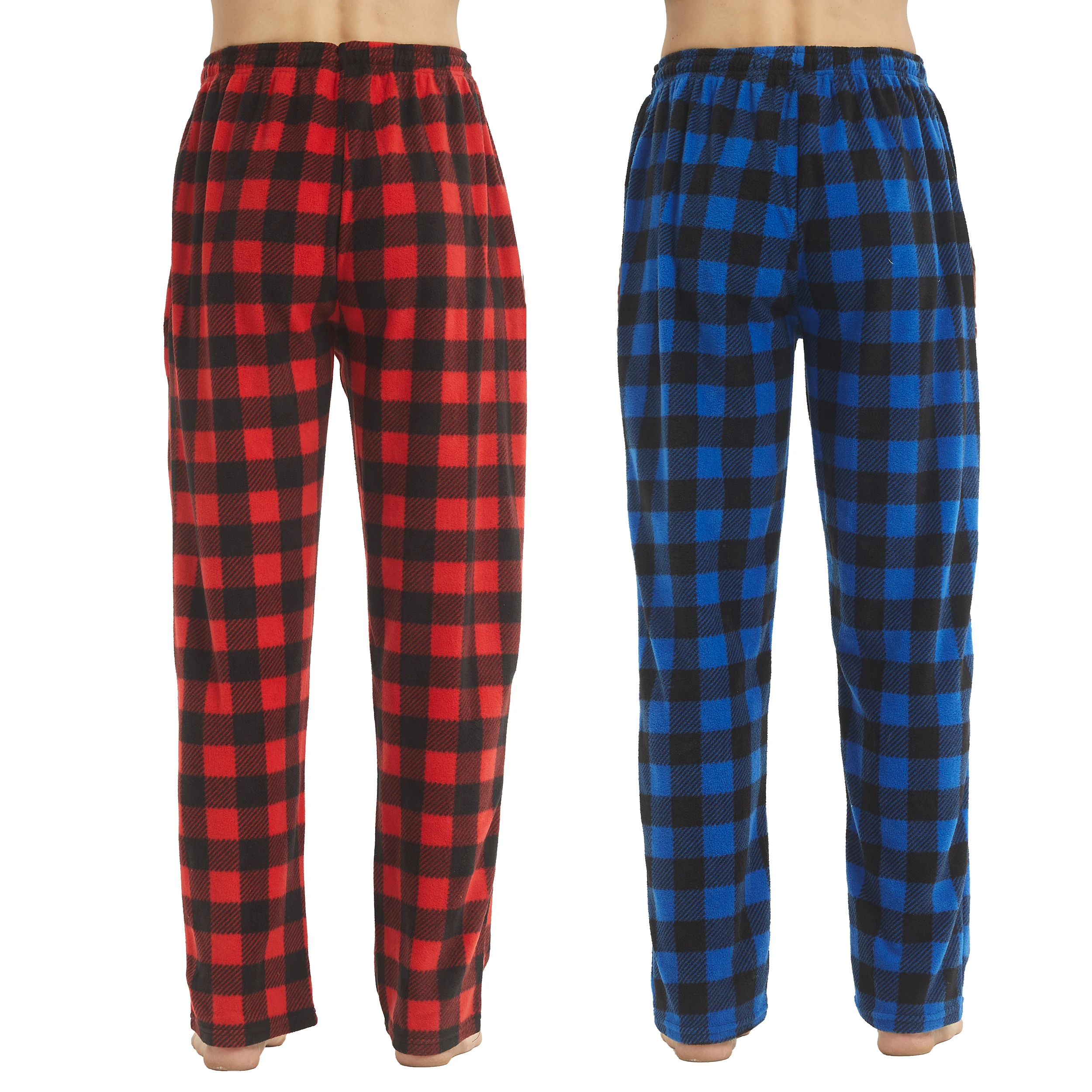 2 Pack Men\'s Pajama Pants Fleece Pajama Bottoms Pj Plaid Pants with Pockets Soft Warm Lounge Sleep Pants Sleepwear Loungewear