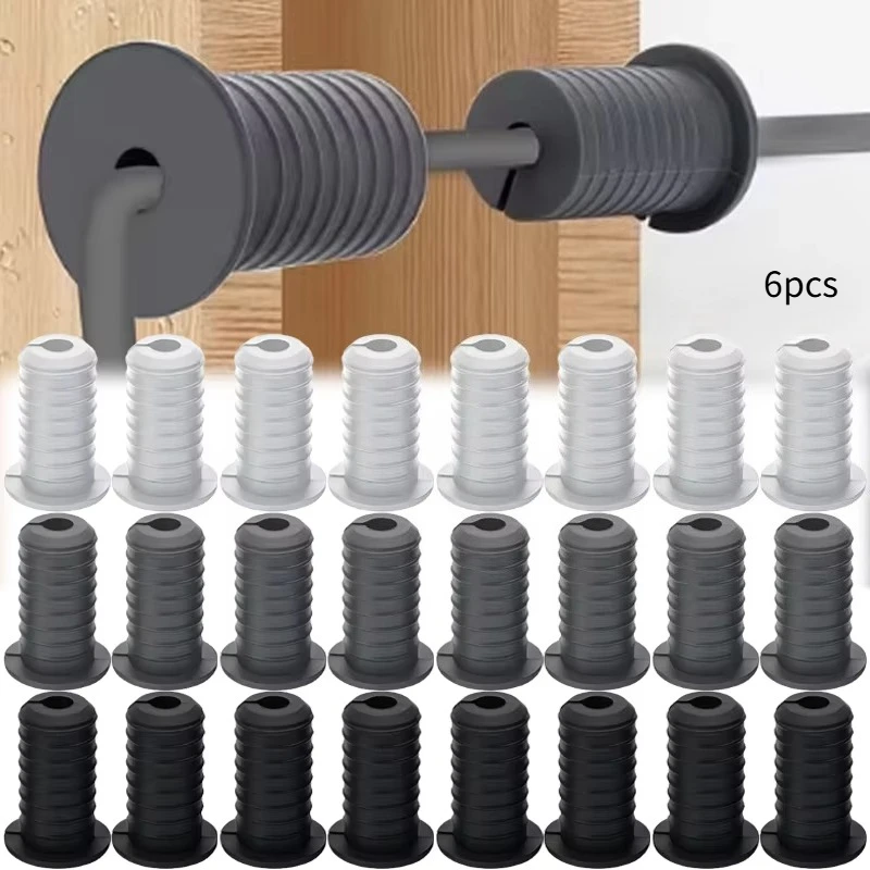 6pcs Flexible Silicone Wall Grommets Inserts Threaded Cable Grommets Set Wall Hole Pass Through Split Cable Bushings