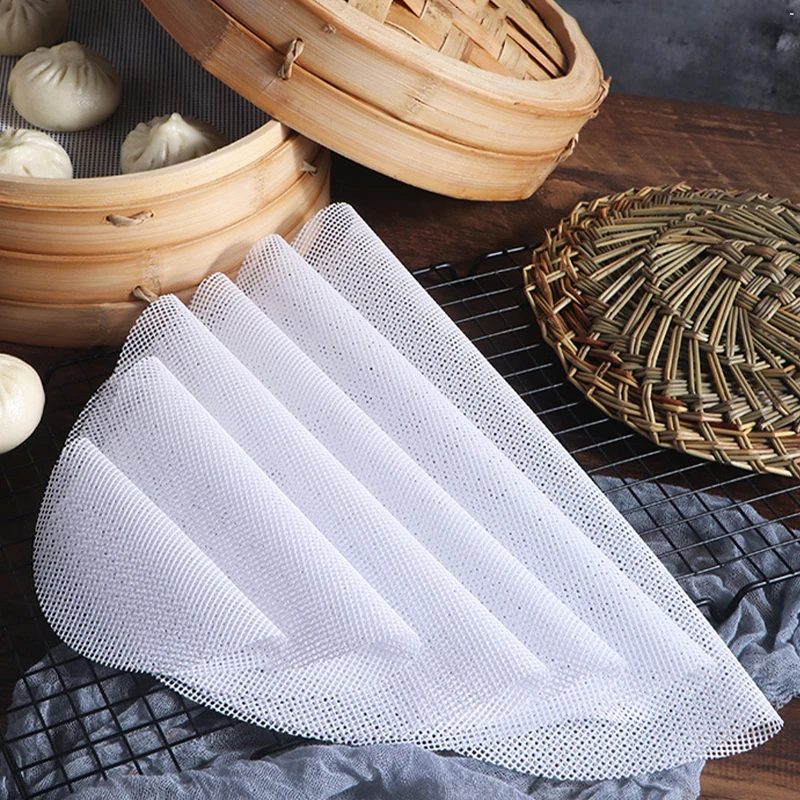 5Pcs Round Non Stick Silicone Steamer Pad 20/28/48cm Reusable Dim Sum Paper Restaurant Steamers Net Liner Kitchen Cooking Tool