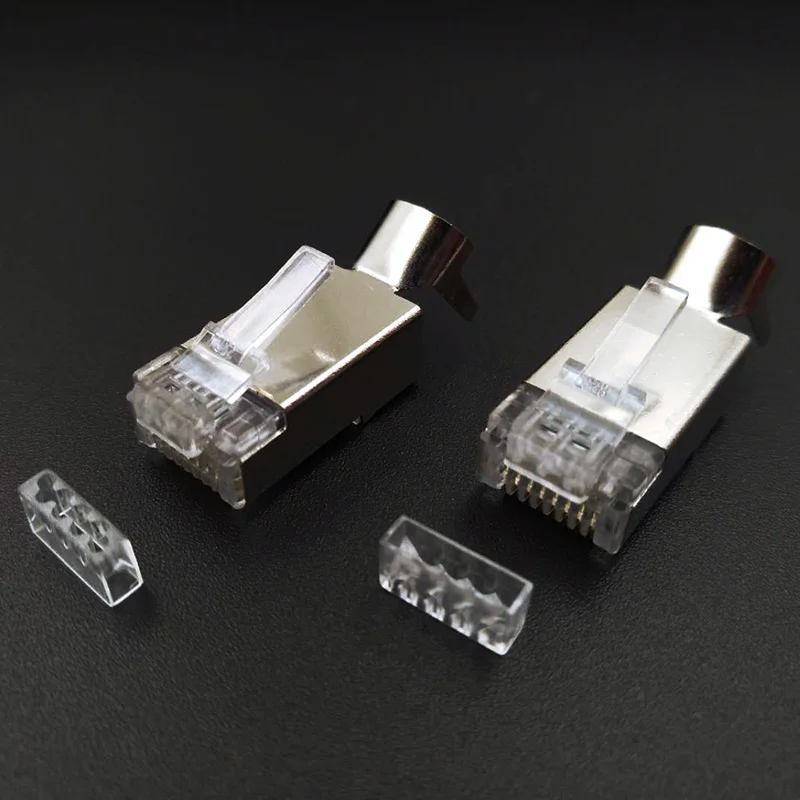 10PCS Cat7 Metal Shielded RJ45 Connector 3 Prong GoId Plated FTP STP Ethernet Cable Crimp Modular Plug 8P8C Crystal Head