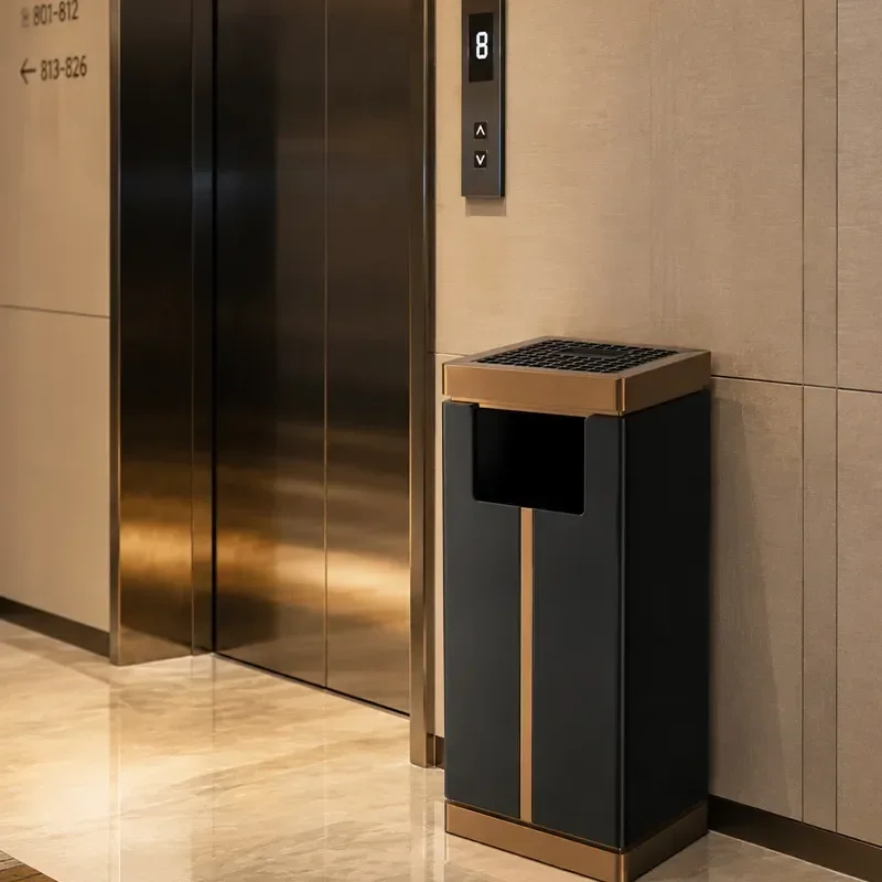 Vertical Stainless Steel Trash Can with Ashtray Commercial Smoke Extinguishing Bin for Hotel Shopping Mall Peel Storage