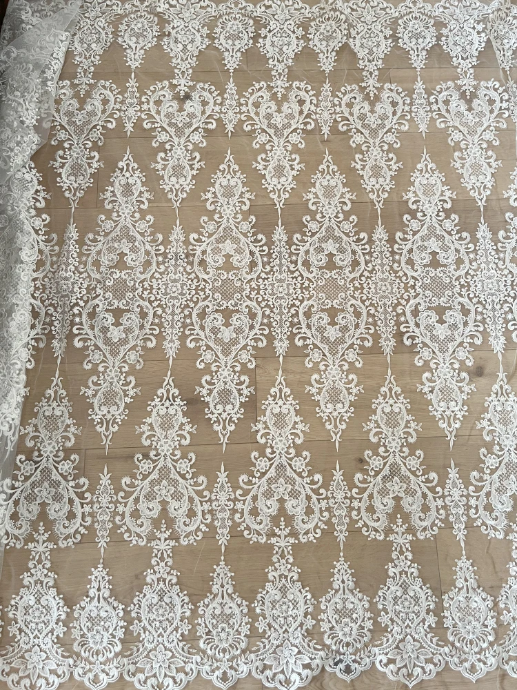 Embroidery Ivory Sequins Lace Fabrics Materials for Clothes Decoration Mariages French Lace Fabric Tulle 130CM Wide