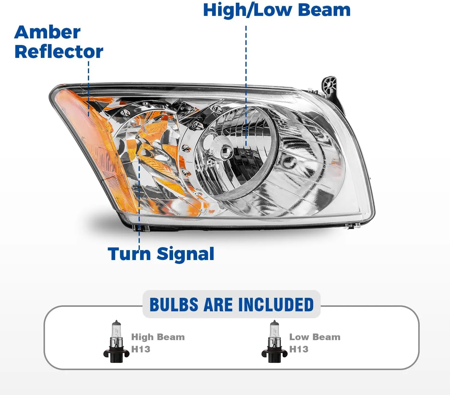 Headlight Assembly with Halogen Bulbs Compatible with 2007-2012 Caliber Chrome Housing Replacement Driver and Passenger Side