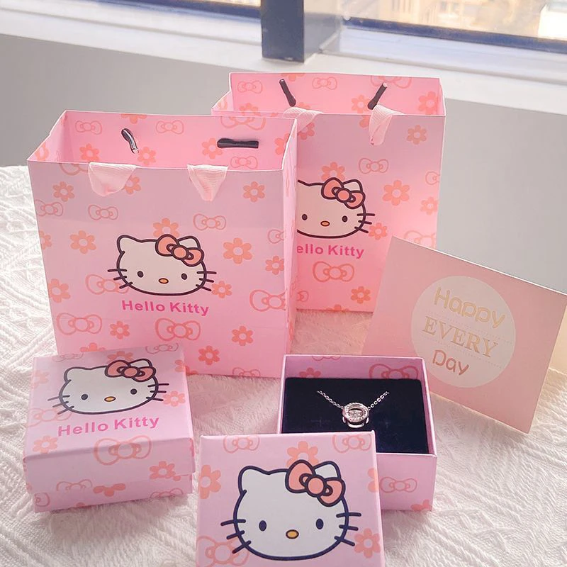 Sanrio Hello Kitty Gift Box High-end Necklace Ring Packaging Box Cute Children Jewelry Gift Box Set Portable Jewelry Storage Box