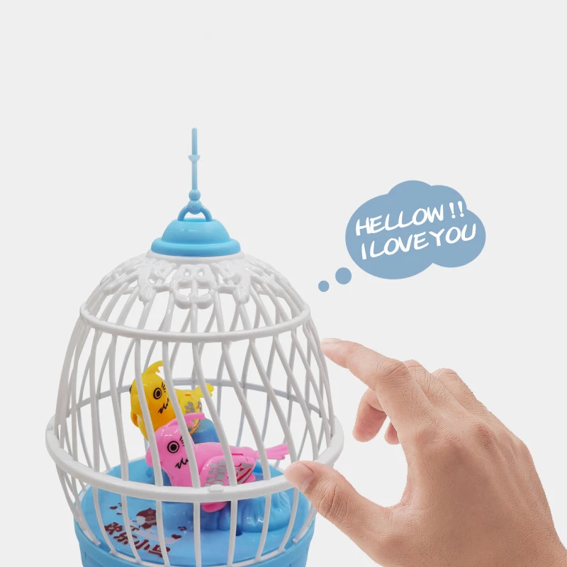 New Simulation Sound Control Bird Cage Fun Electric Sensor With Light Mini Bird Cage Creative Singing Birds Chirping Kids Toys