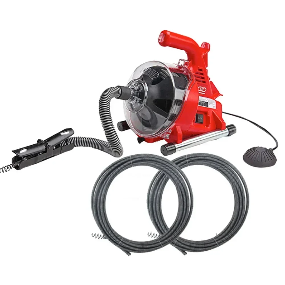 

220V Autofeed Electric Sewer Pipe Dredging Machine Toilet Kitchen 19-38MM Pipe Cleaning Machine +2 Replacement Steel Cable