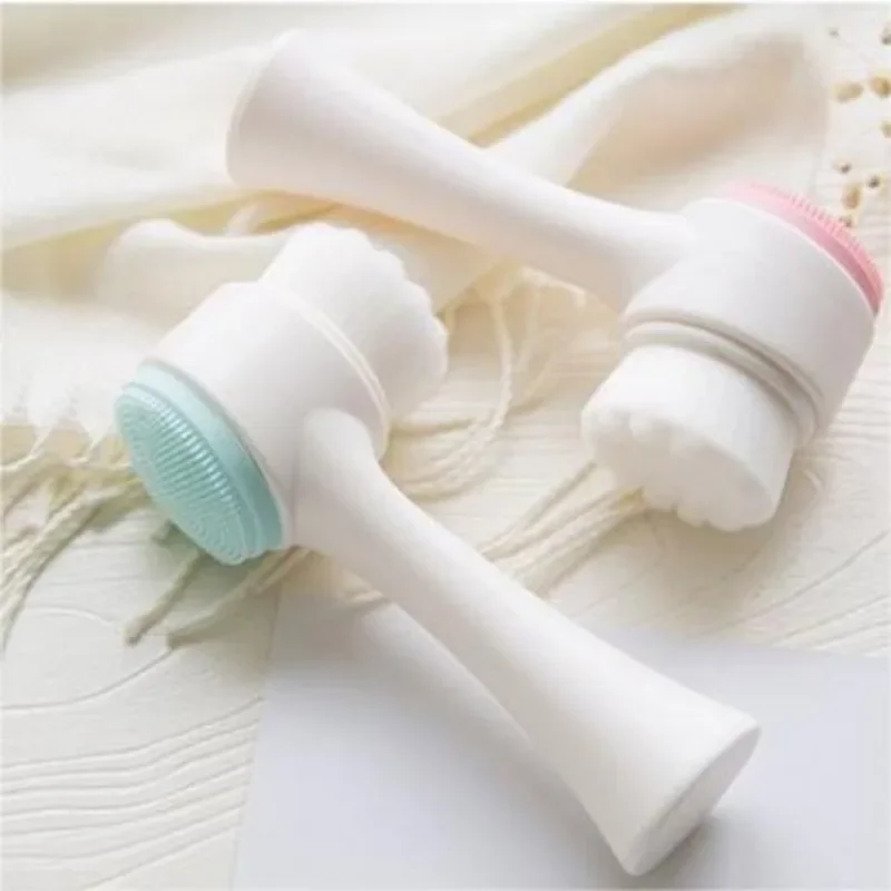 1PC Facial Cleansing Silicone Manual operation Facial Cleansing Brush Soft Bristle Cleaning Brush Double-sided Massage Brush