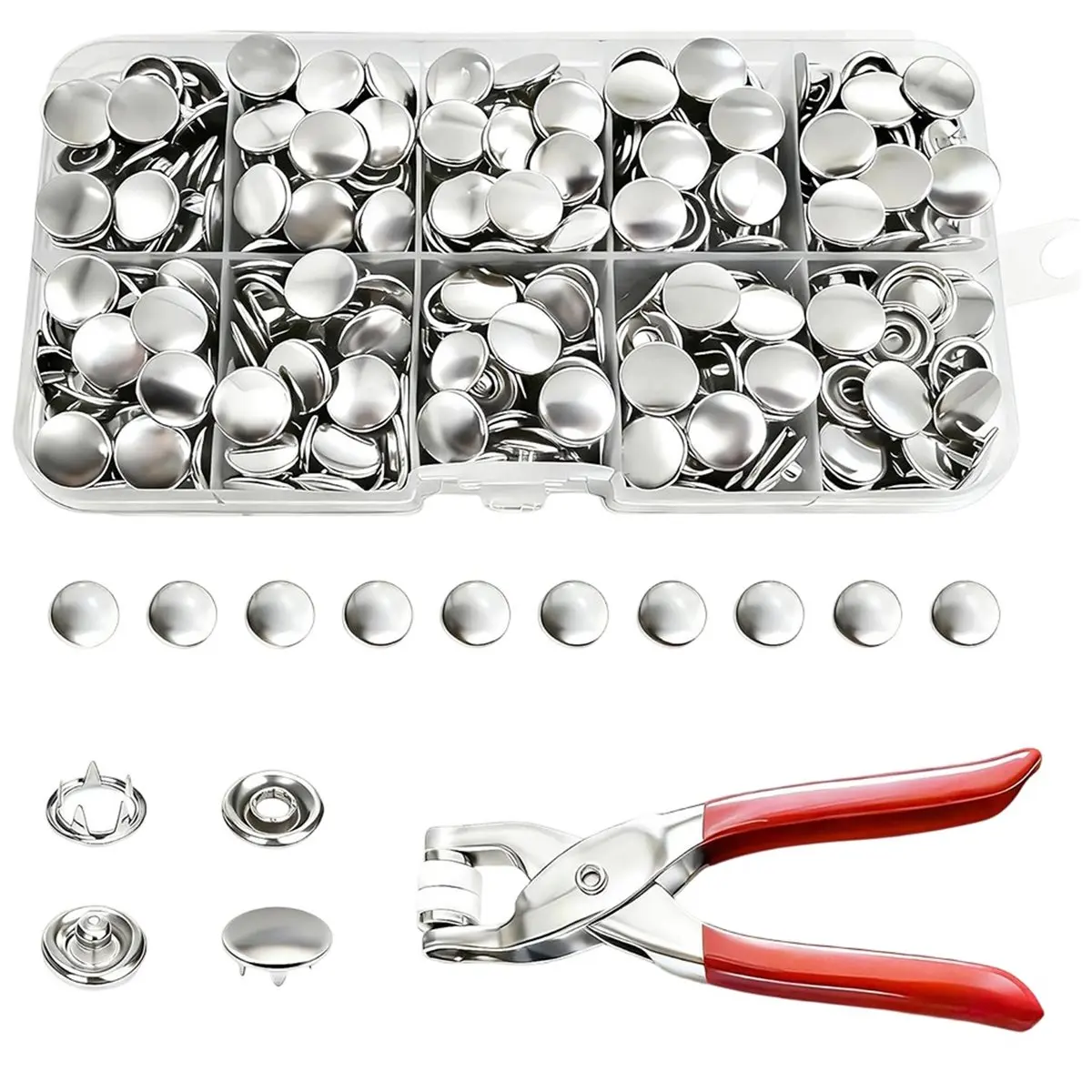 Promotional-200 Sets Metal Snap Buttons with Pliers, Silver Sewing Snaps for DIY Crafting (9.5mm / 800 PCS)