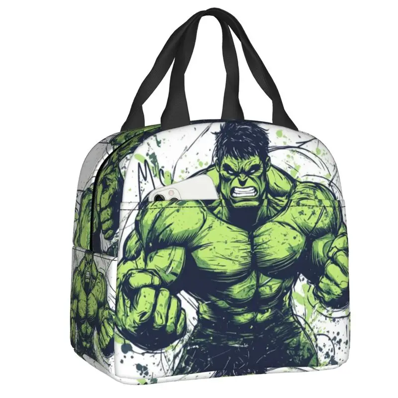 

Custom Hulk Super Heroes Lunch Bag Women Fashion Film Cooler Thermal Insulated Lunch Box for Kids School Children