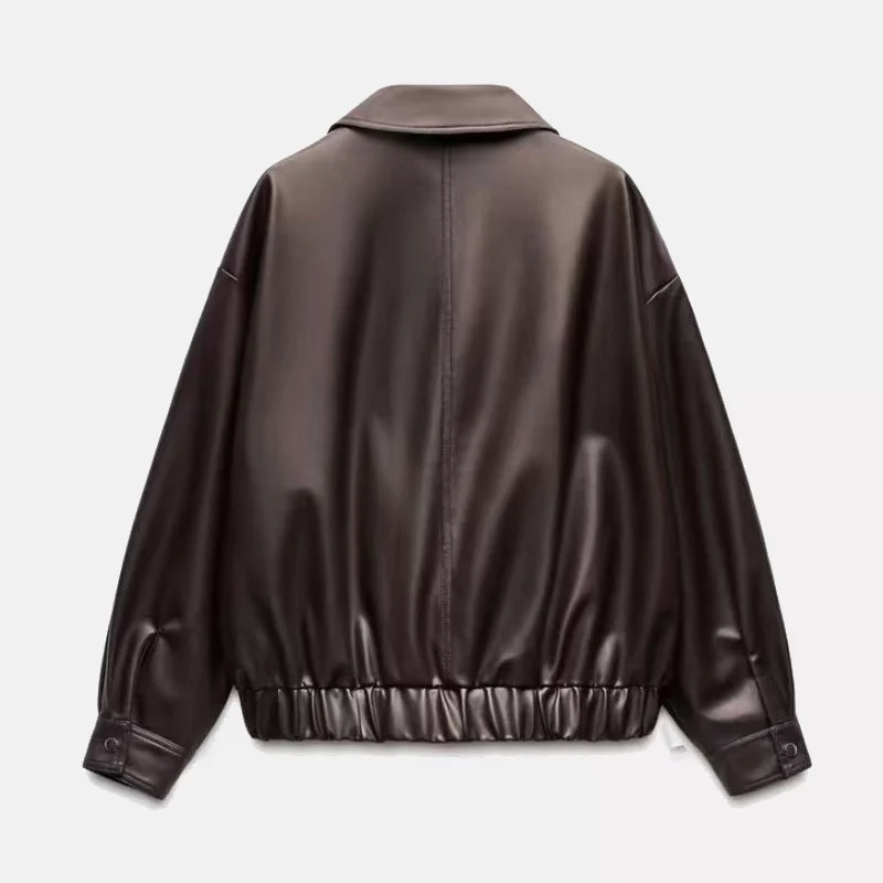 جاكيت نسائي فضفاض بأكمام طويلة وياقة مقلوبة، تصميم ربيعي جديد لعام 2025، معطف من الجلد الصناعي بأسلوب الشارع العصري من زاداتا #5