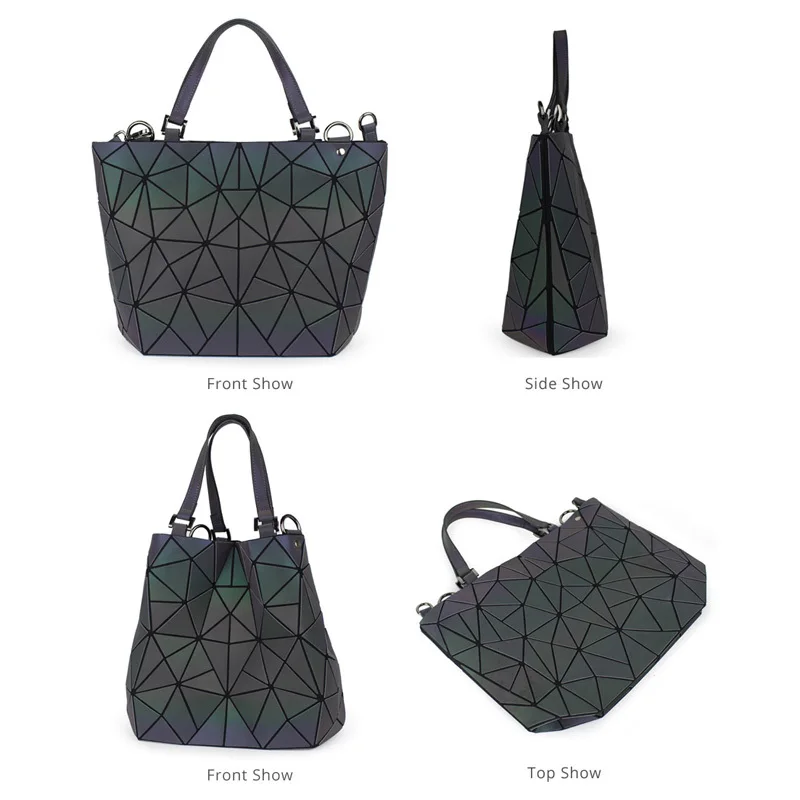 Bolsos de hombro de gran capacidad para mujer, bolso de mano con diamantes geométricos, bolso de cubo luminoso, bandolera plegable