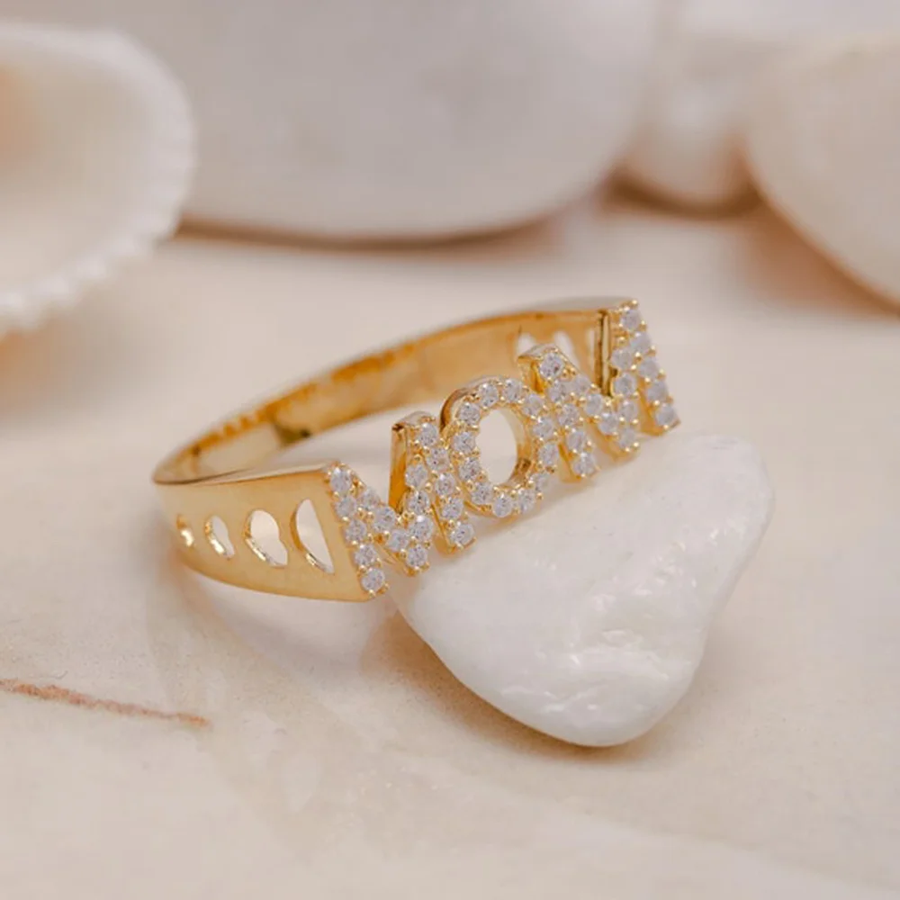 1 Pc Exquisite MOM Letter Synthetic Zirconia Decorative Heart Ring Bride Engagement Commitment Wedding Date Anniversary Birthstone Ring Thanksgiving Mother's Day Gift Women's Daily Elegance Accessories Gift Women's Jewelry Good and Cheap Gift for The Girl