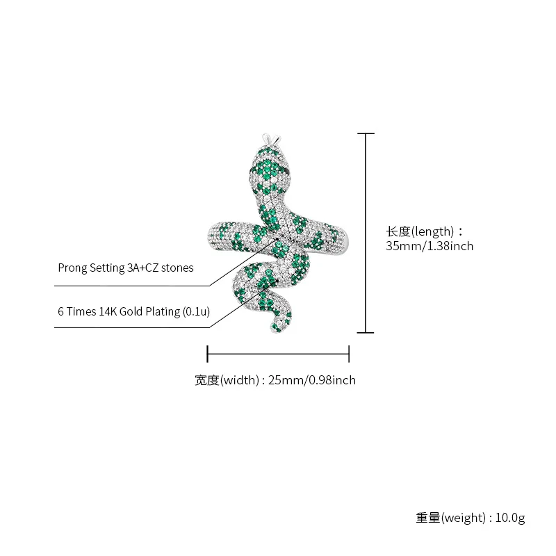 Hip Hop Claw การตั้งค่า AAA CZ หิน Bling ICE OUT งูแหวนผู้หญิงผู้ชาย Unisex แฟชั่นเครื่องประดับของขวัญ Drop Shipping