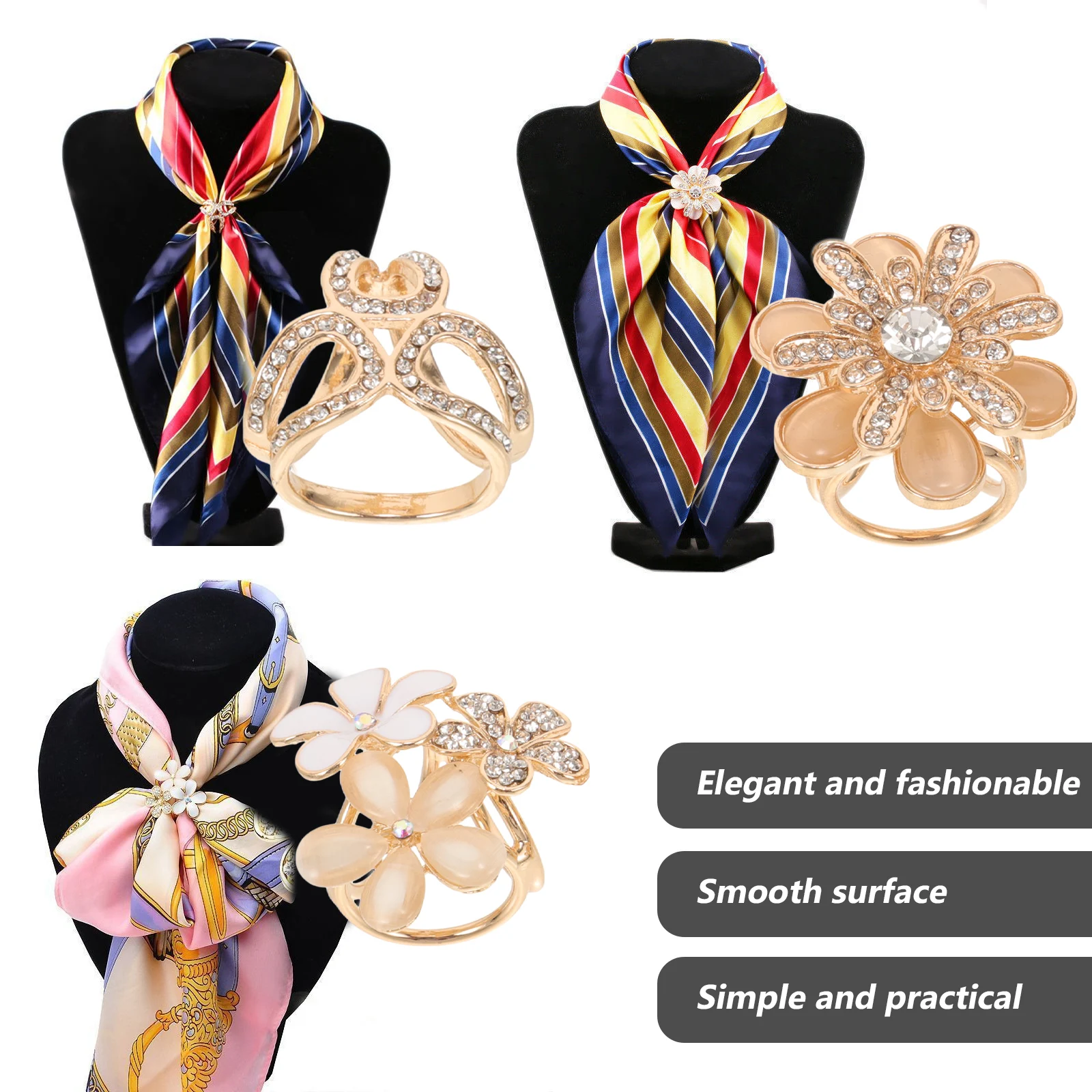 

3Pcs Rhinestone Scarf Rings Women Clips Shawl Buckles Clasps Chic Eye Catching Outfit Decor Scarf Ring Clothing Ring Holder