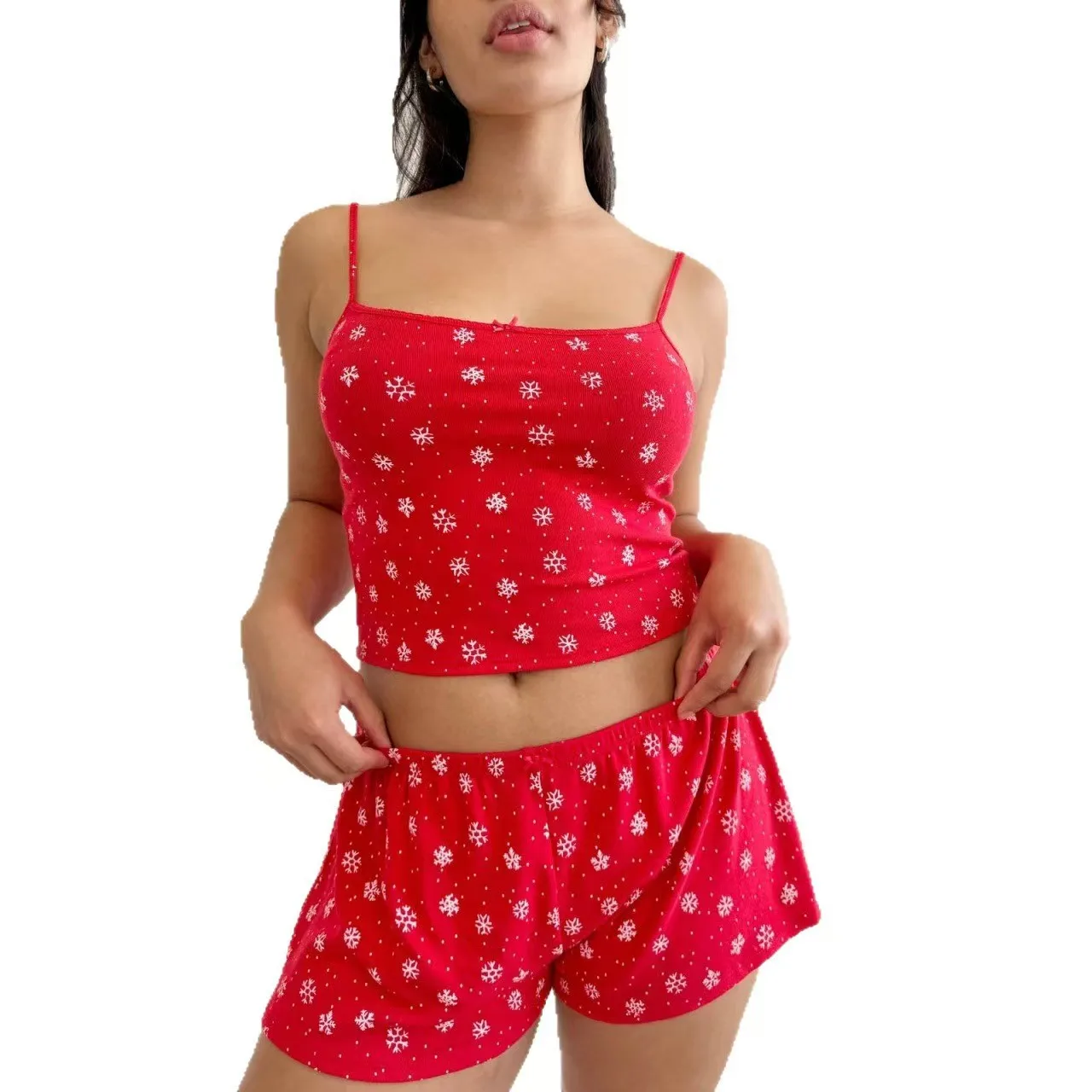 Sexy Print ter Top orts Set Home Clothes Youth Fit Elastic Waist Straight Leg Tubular Svel  Home Comfortable