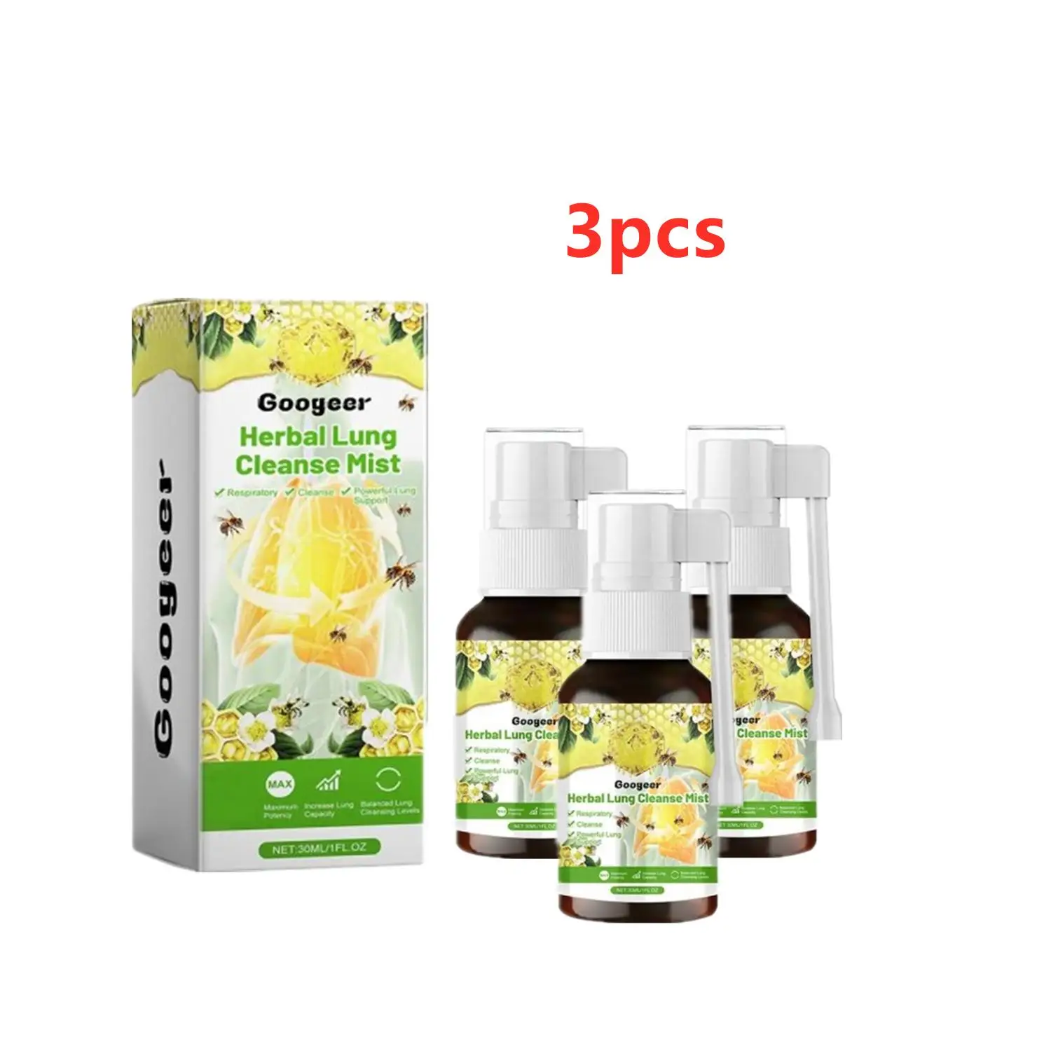 Herbal Lung Cleanse Spray, Mist-Powerful, Suporte Pulmonar, Fumar na Garganta, Feridas Limpas, Inflamação, Cuidados Fitoterápicos, 30ml, 3Pcs