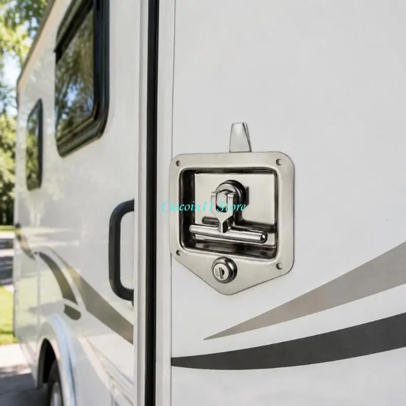 Y1UB Keyed Door Lock T-Handle Latches Assembly Stainless Steel Body and Recessed Handle for Motorhome RVs Door Replacement