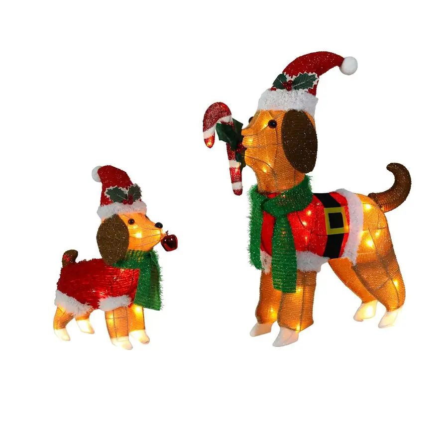 

Рождественские украшения для улицы, не складывающиеся, светящиеся, 2 шт., в виде собак, с теплым светодиодным освещением для двора, газона, веранды, сада