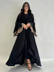 Muslim Leopard Print Dresses Jalabiya Women Cardigan Robe Vestidos Eid Ramadan Morocco Dubai Open Abayas Islam Arab Kaftan 2024