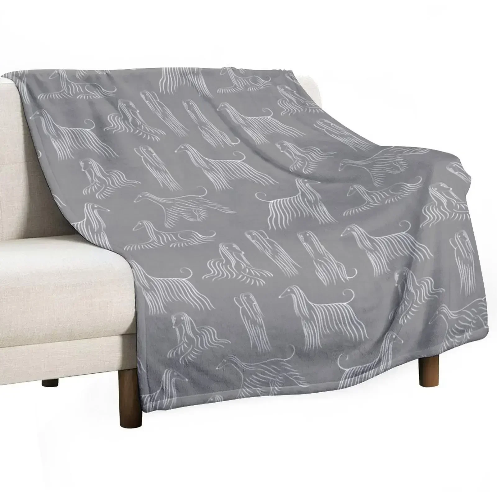 Afghan Hound Pattern on Grey Background Throw Blanket For Decorative Sofa Winter beds for babies Bed Blankets