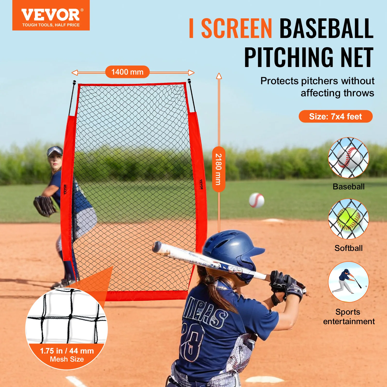 VEVOR Baseball Screen for Batting CageBaseball & Softball Safety Screen Body Protector Portable Batting Screen Bag