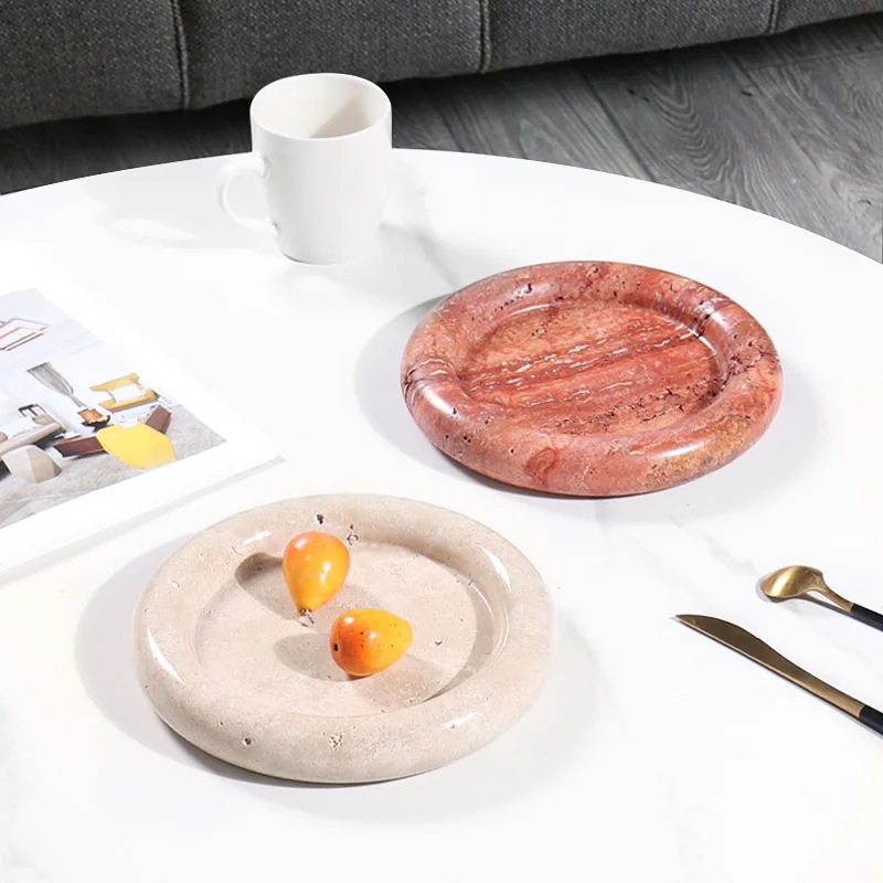 Light Luxury Natural Marble Round Fruit Plate, Creative Tray, Living Room, Wedding Party, Dried Fruit Snack Tray, Home Decor