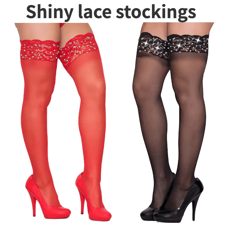 

Glitter Sexy Stockings Shiny Lace Stockings Women's Shine Hot Rhinestone Stocking XIANGSHANGIRL Club Wear Bling Sissy Stockings