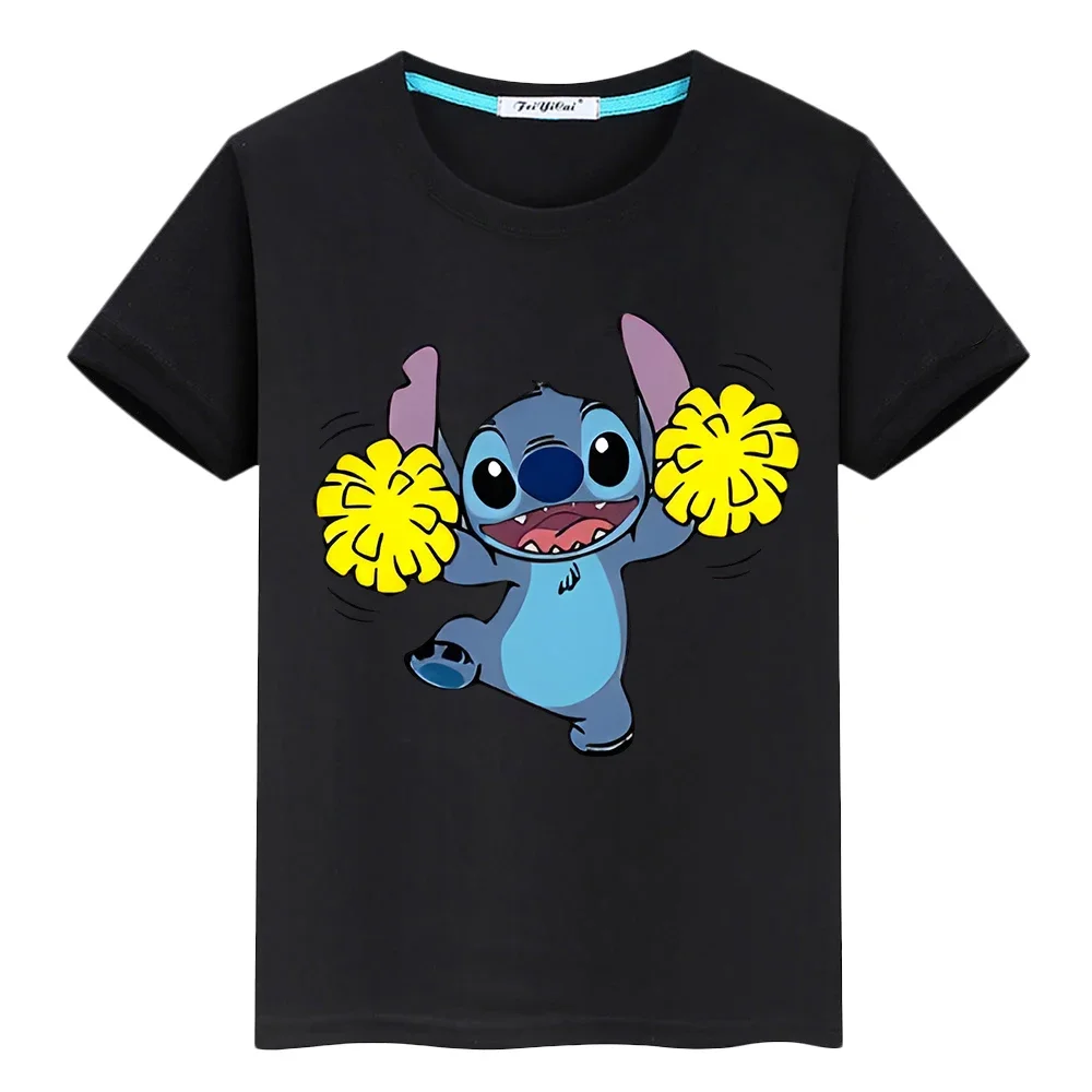 

Stitch Disney 100%Cotton t shirt for kids boy 10years y2k disney stitch Print Short Kawaii Tops anime pride tshirt girls clothes