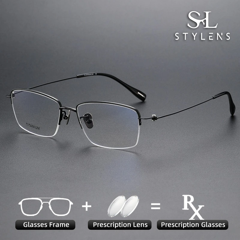 

STYLENS Pure Titanium Half Frame Glasses Men Women Anti Blue Light Progressive Glasses Optical Prescription Myopia Glasses 80923