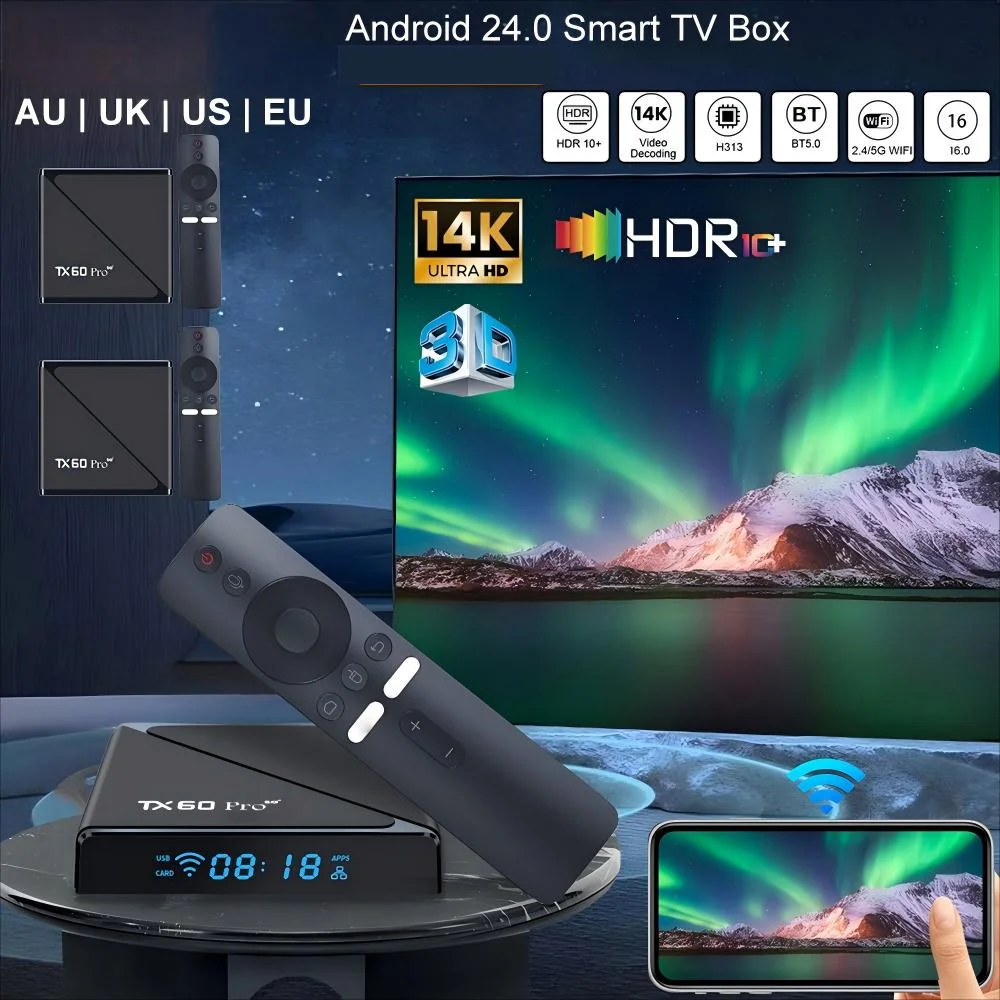 Android 24.0 Smart TV Box TX60 PRO 2.4G/5G Dual WiFi 6 Android Set-Top Box Allwinner H313 Quad Core Home Theater Media Player
