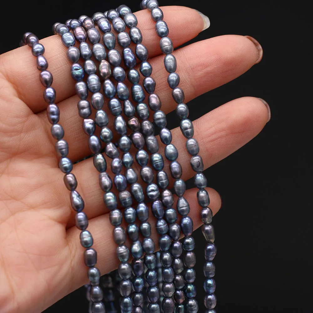 Natural Fresh Water Pearl Black Grain Shape 3-4mm DIY for Jewelry Making Necklaces Accessories Bracelet Earrings Gift