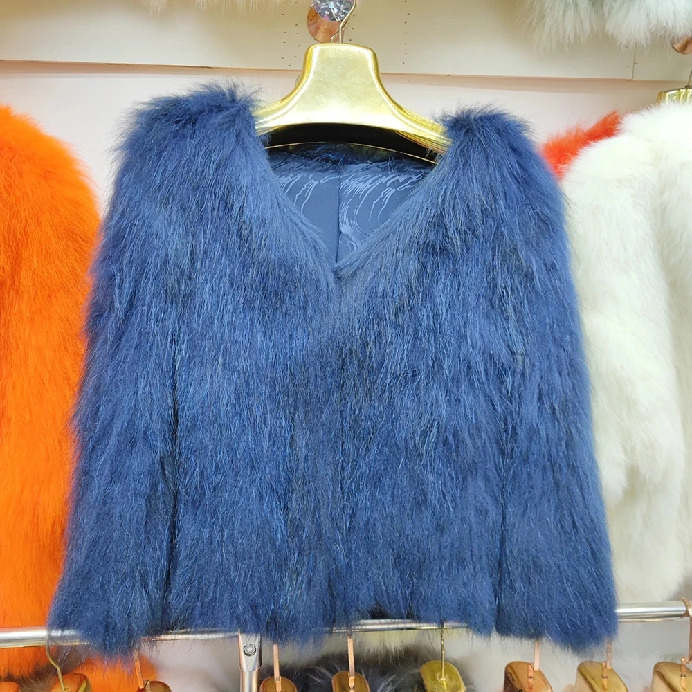 Damskie płaszcze zimowe z długim rękawem, nowy styl 2025, ciepłe, z prawdziwego futra, długie kurtki, wysokiej jakości naturalne futro szopieckie, dziergany płaszcz.