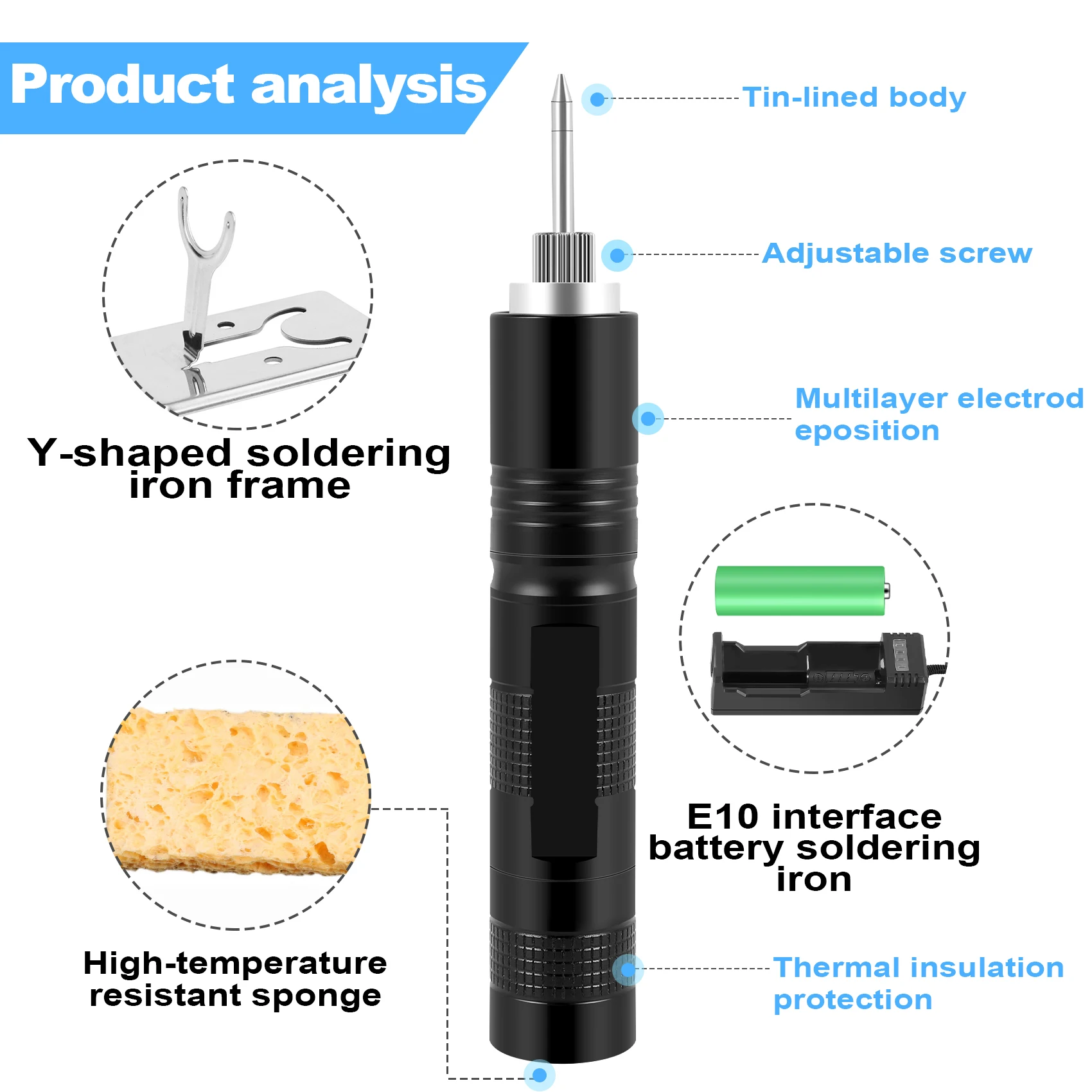 New E10 Interface Battery Soldering Iron Electric USB Wireless Soldering Iron 18650 Battery Powered With LED Light