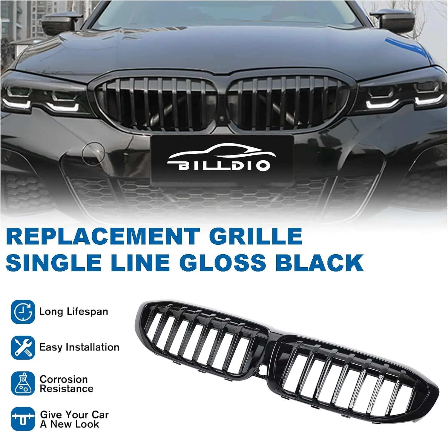 ABS Gloss Black Front Kidney Grille with Single Slat Design