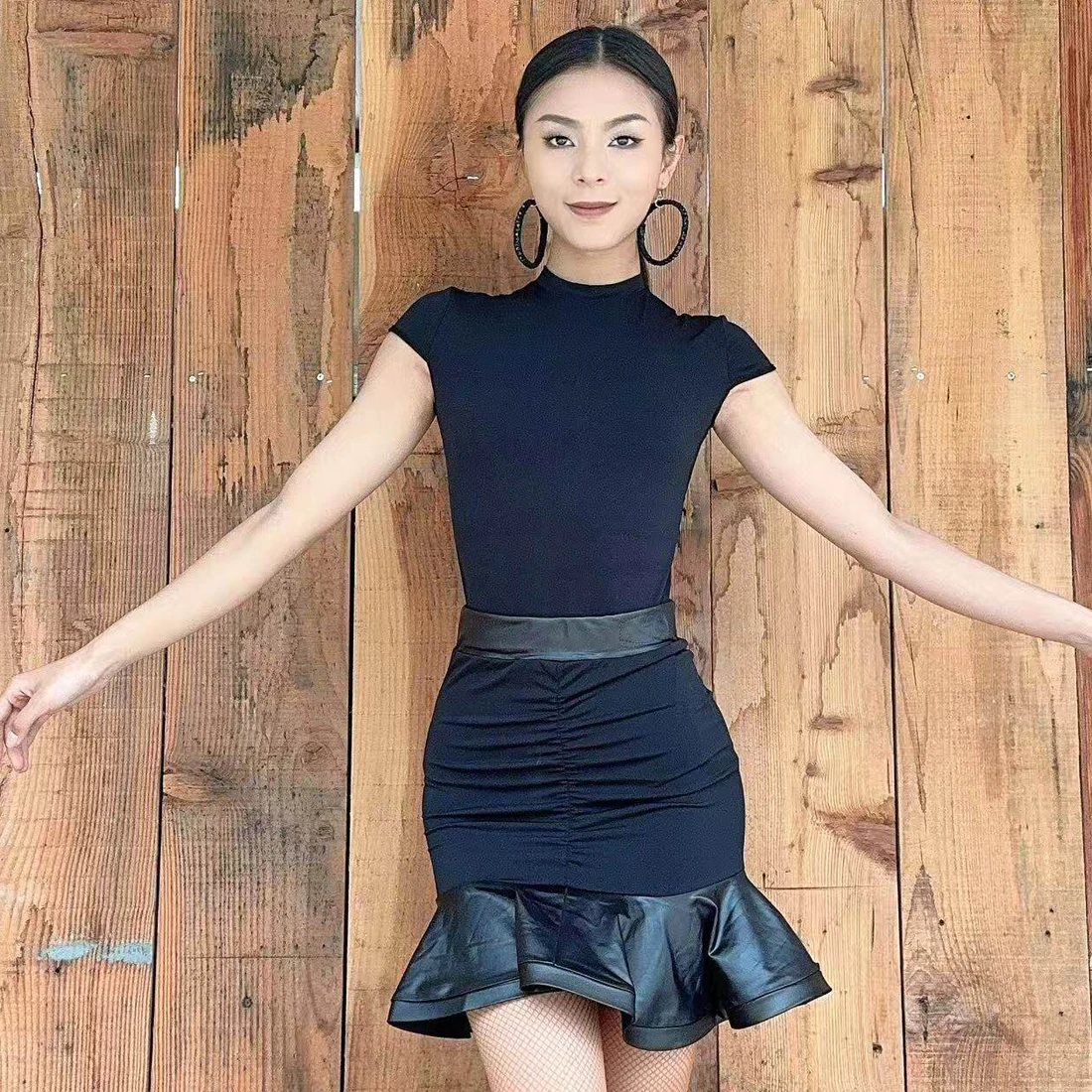 2026 Latin Dance Clothing One-piece Top With Padded Skirt Fishtail Suit For Women's Practicing Cha Cha Dance Skirts