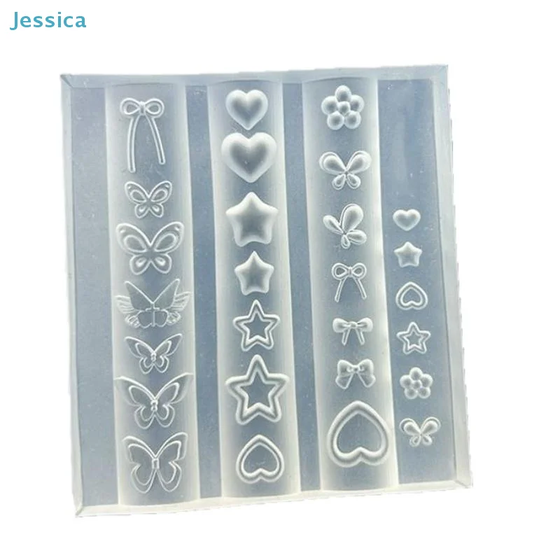♥ Molde de silicona 3D para uñas, plantilla de manicura transparente con diseño de hoja de rosa y concha de medusa marina con lazo