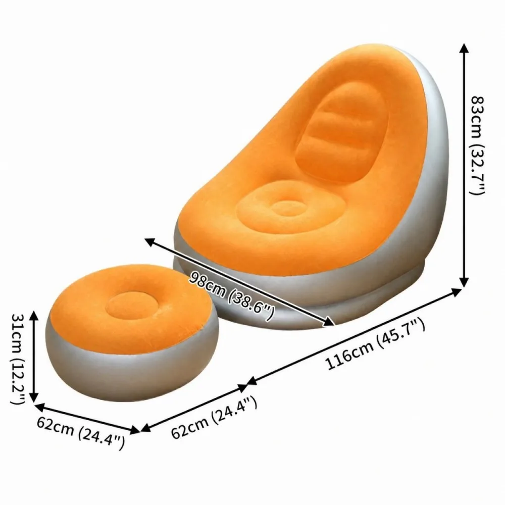 Inflatable Lazy Sofa + Footrest Set, Thickened Flocked Foldable Recliner, Portable Indoor/Outdoor Camping Lounge Chair for Home image 2
