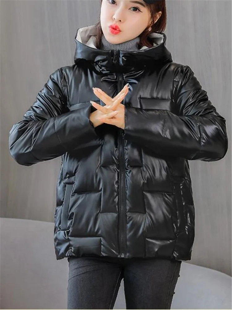 Short Cotton Coats Women Hooded Jackets Loose Glossy Bright Down Outwear Waterproof Coat Warm Winter Clothes Casual Parker Coat