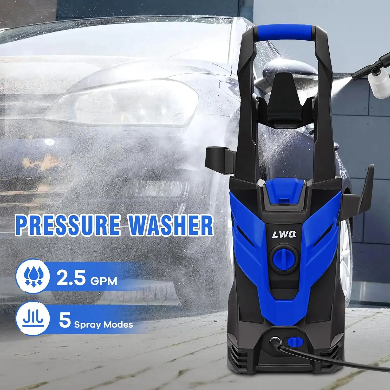 Pressure Washer Power Four Quick Connect Nozzles One Foam Cannon High Cleaning Machine Cars Fences Driveways Patios Farms Home