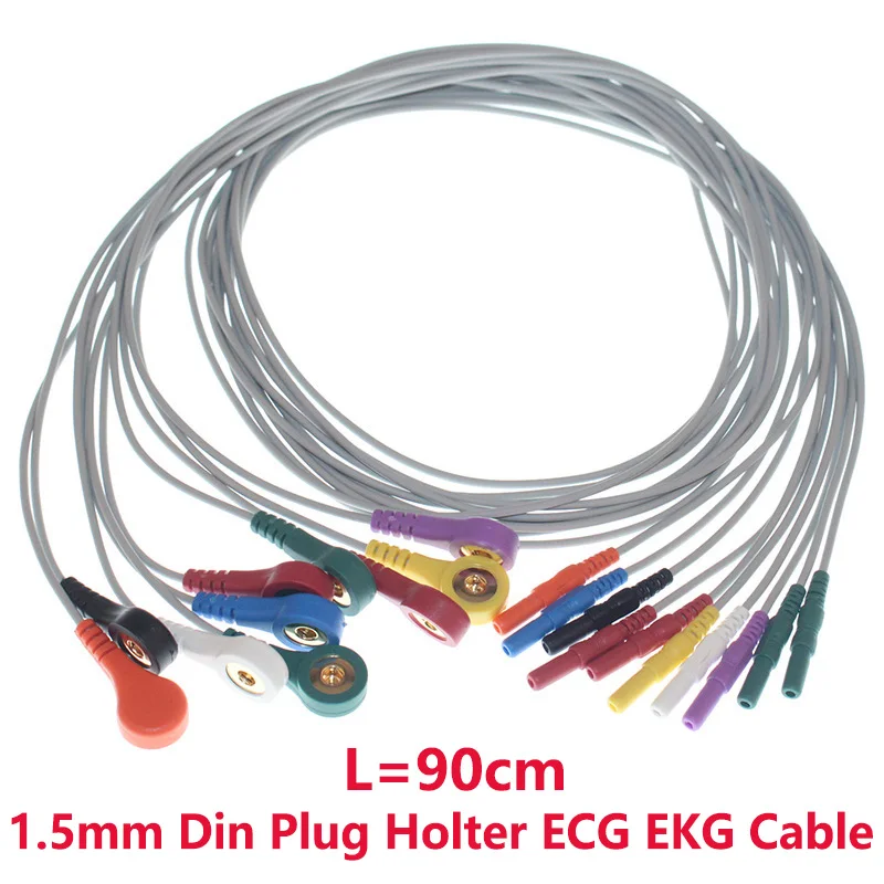 1.5mm Din Plug Holter ECG EKG 10 Lead Cable Snap/Clip Electrode Leadwire For Contec/Schiler/Edans/Mindry Holter ECG Monitor.