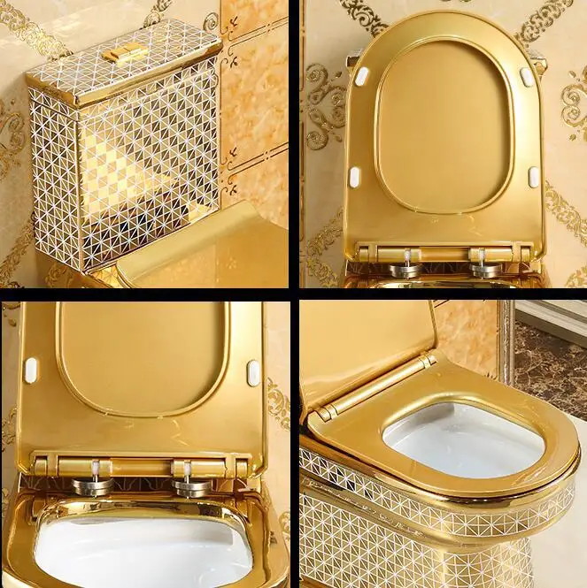 Golden Toilet, Electroplated Ceramic, Super Swirl Water-saving, Odor-resistant, Luxury Pedestal Toilet, Colored Pedestal Toilet